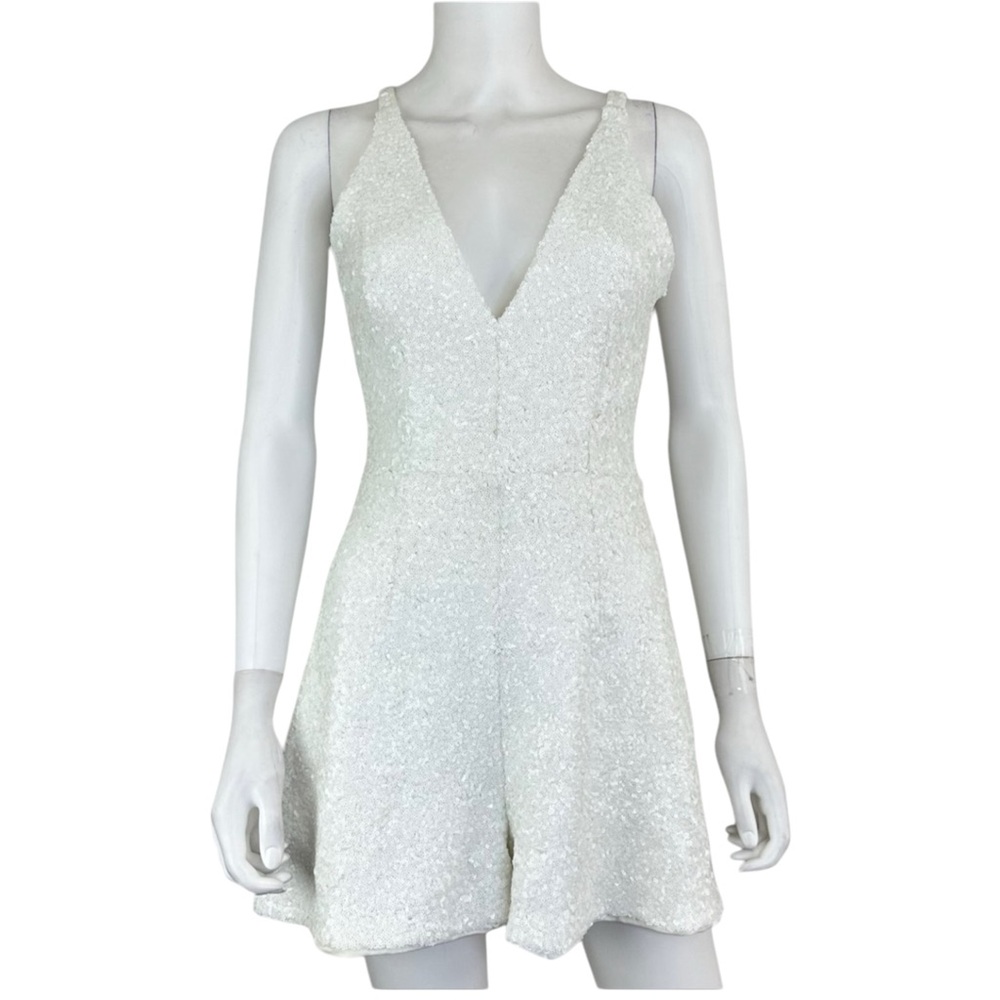 Dress the Population White Sequin V-Neck Romper